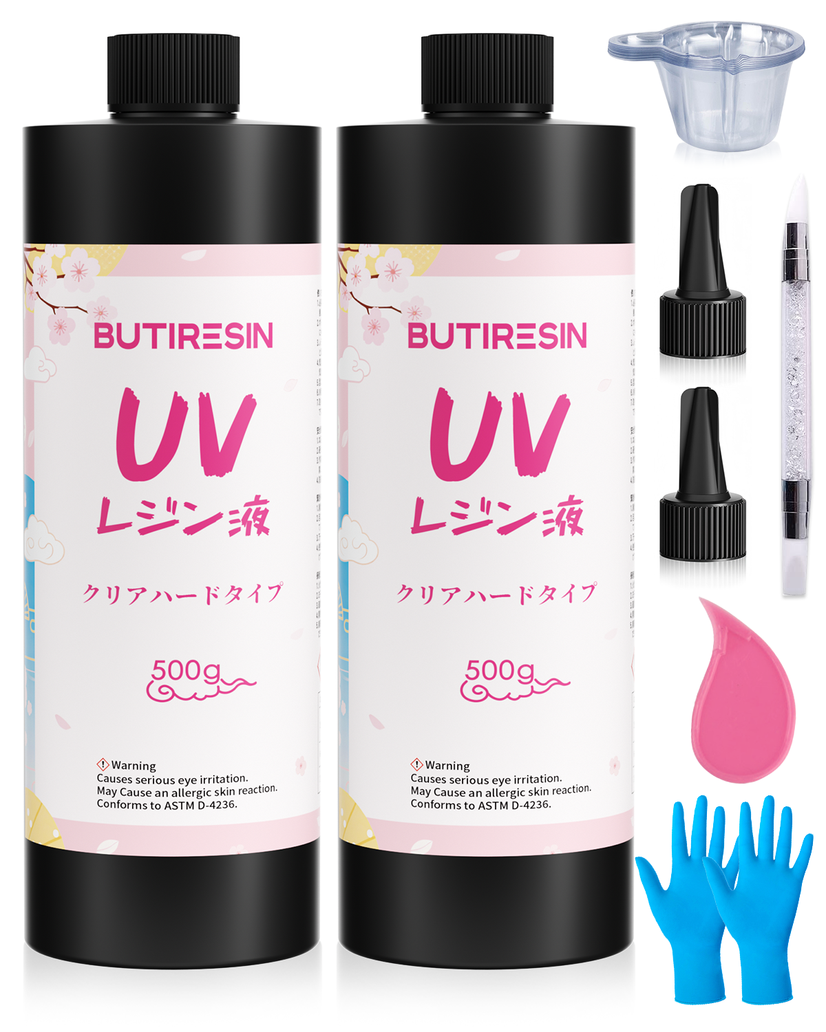 BUTIRESIN UVレジン液 1000g レジン液 大容量 高い透明 急速に硬化 詰替用 クリアハードタイプ 幅広い用途とDIY 操作アクセサリが付属