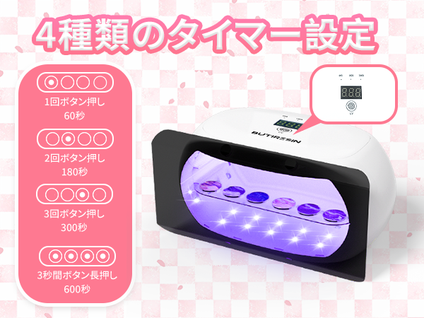 BUTIRESIN【60W 超強力 UVランプ】UV レジン ライト 2in1 - 両面照射、360度光源60W、長時間タイマー設定(60秒・180秒・300秒)、56個のLED搭載、長時間タイマー設定、LED表示画面付き、DIYクラフト レジン専用ライト (白)