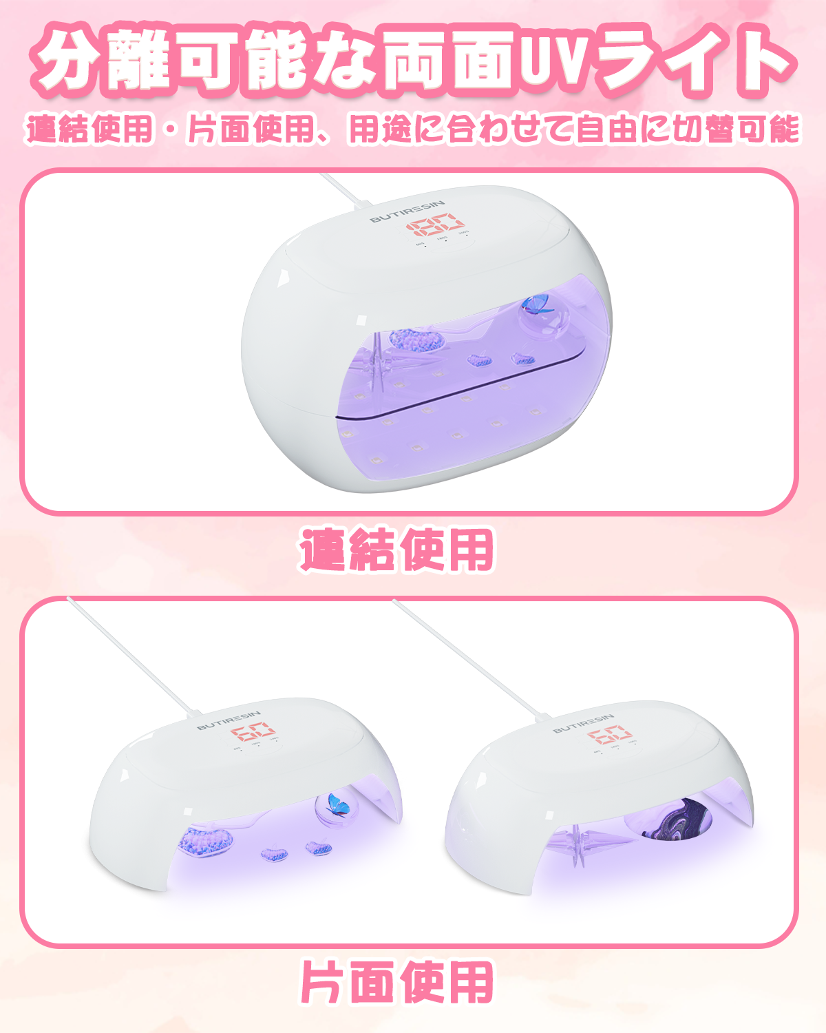 BUTIRESIN UVライト レジン用 硬化ライト 36W·30LEDs 磁気式 ジェルネイル ライト ネイルライト クラフト 硬化ライト タイマー設定可能 USB Type-C ケーブル【90·180·300·600秒】 - ButiResin