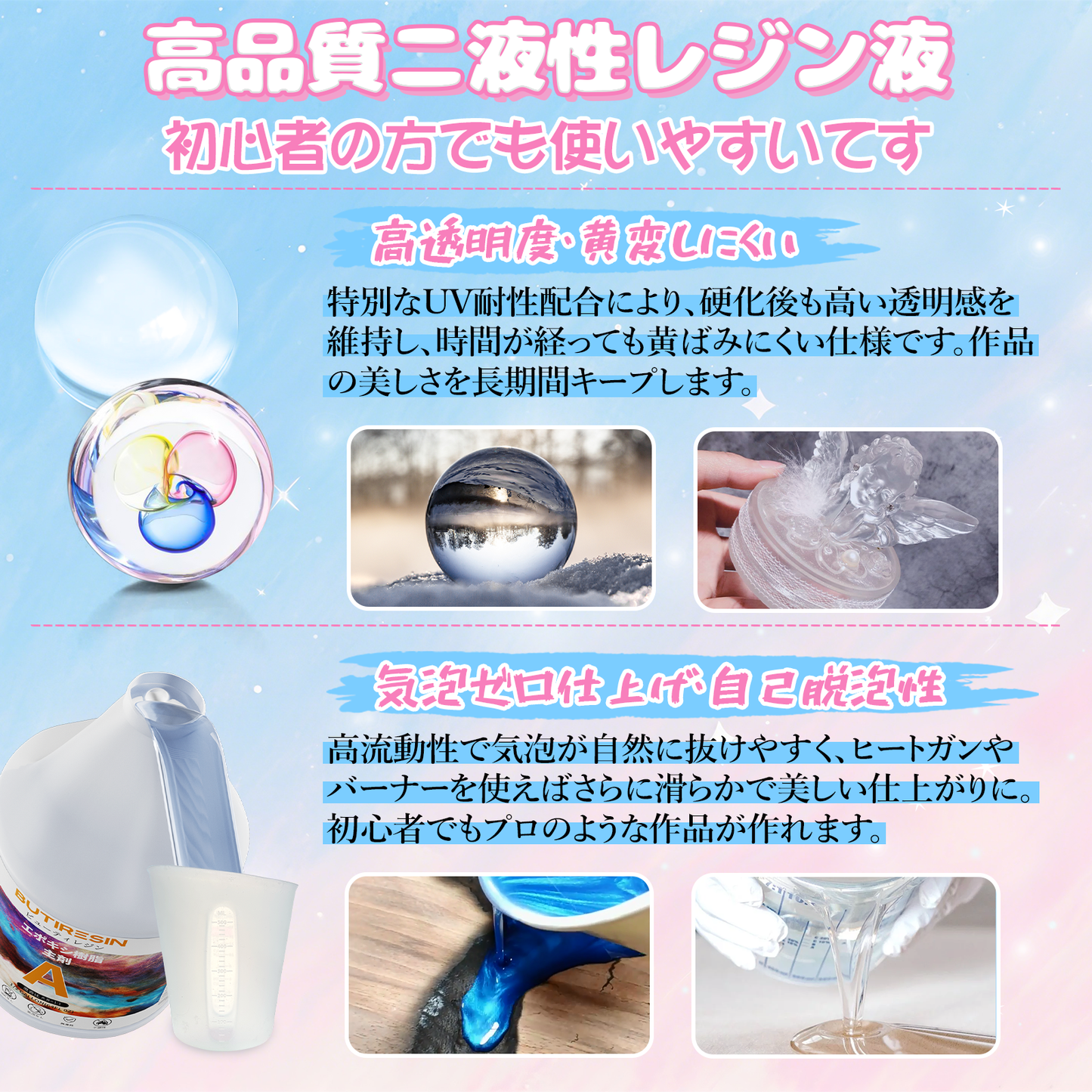 エポキシ樹脂 1 Gallon/4.3 kg 二液性レジン液 体積比1:1 大容量エポキシレジン液 ハードタイプ 高透明度 黄変にくい 操作簡単 自然硬化 セルフレベリング 2液性レジン液 レジンアート レジンアクセサリー DIY 手芸用品