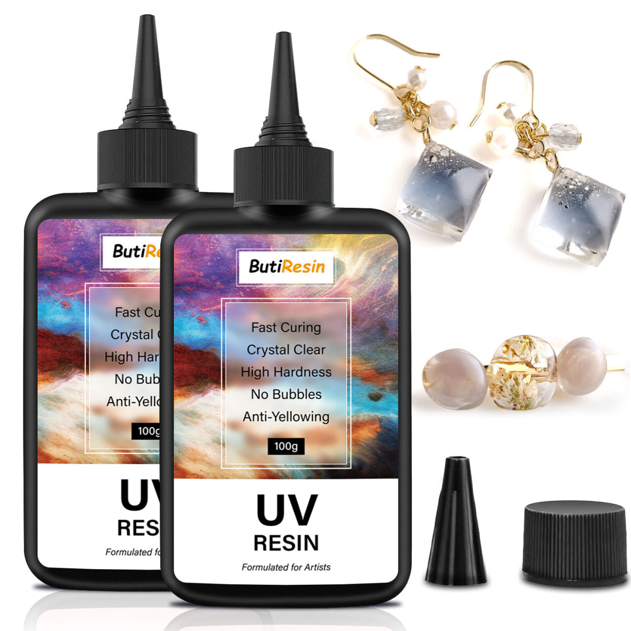 ButiResin UVレジン液 高い透明 急速硬化レジン液大容量200g UV-LED対応 黄変なし ハードタイプ レジンアート uvレジンクリア DIY 手芸用品 アクセサリ ハンドメイド - ButiResin