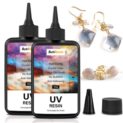 ButiResin UVレジン液 高い透明 急速硬化レジン液大容量200g UV-LED対応 黄変なし ハードタイプ レジンアート uvレジンクリア DIY 手芸用品 アクセサリ ハンドメイド - ButiResin