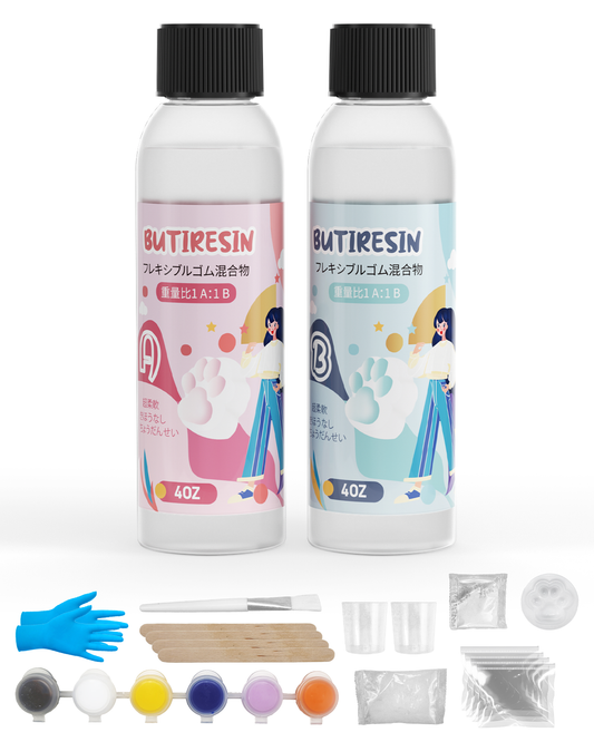 BUTIRESIN スクイーズ レジン セット (4oz+4oz)スクイーズレジン スターターキット 1:1 体積比ミックス 手作り DIY 減圧贈り物 子供 大人 原液 手芸 日本語の説明書