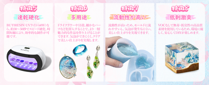 BUTIRESIN UVレジン液 1000g レジン液 大容量 高い透明 急速に硬化  詰替用 クリアハードタイプ  幅広い用途とDIY 操作アクセサリが付属