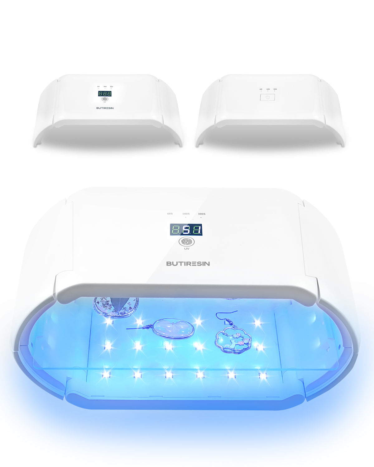 BUTIRESIN UVライト アドバンス 2 in 1 両面長時間設定 (60 秒、180 秒、300 秒) 48 個の LED 48W 付き UV 樹脂ライト 360 度サラウンド光源 樹脂硬化用大型 UV ランプ DIY クラフト装飾 ジュエリー作り 分割使用可能 デジタル表示タイマー(アップグレード版) - ButiResin