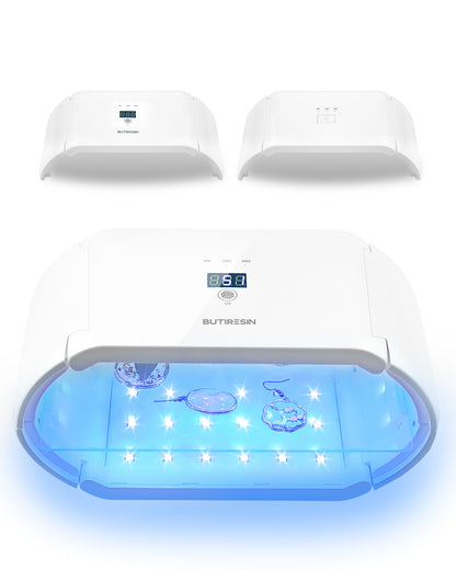 BUTIRESIN UVライト アドバンス 2 in 1 両面長時間設定 (60 秒、180 秒、300 秒) 48 個の LED 48W 付き UV 樹脂ライト 360 度サラウンド光源 樹脂硬化用大型 UV ランプ DIY クラフト装飾 ジュエリー作り 分割使用可能 デジタル表示タイマー(アップグレード版) - ButiResin