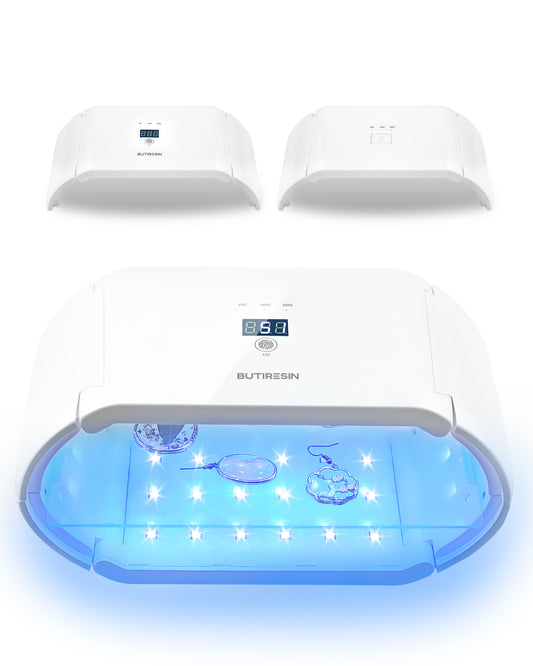 BUTIRESIN UVライト アドバンス 2 in 1 両面長時間設定 (60 秒、180 秒、300 秒) 48 個の LED 48W 付き UV 樹脂ライト 360 度サラウンド光源 樹脂硬化用大型 UV ランプ DIY クラフト装飾 ジュエリー作り 分割使用可能 デジタル表示タイマー(アップグレード版) - ButiResin